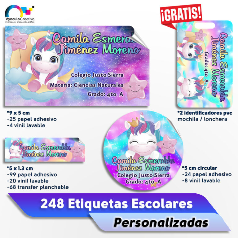 248 Etiquetas Escolares Personalizadas Papel Vinil Lavable Y Ropa Vynculo Creativo 4835