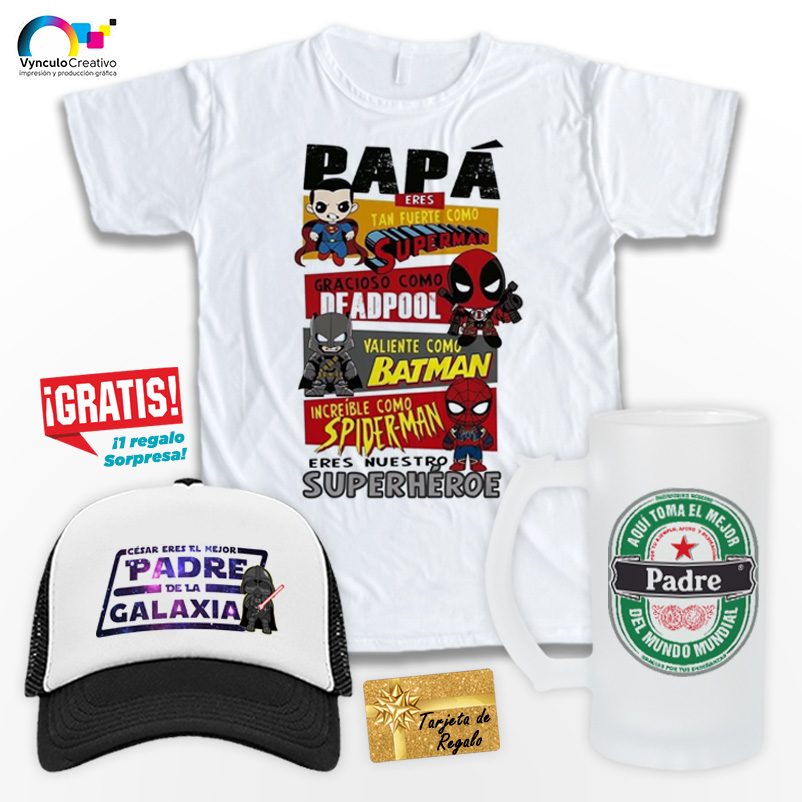 Regalo día del padre kit personalizado playera+gorra+tarro+sorpresa – Creativo