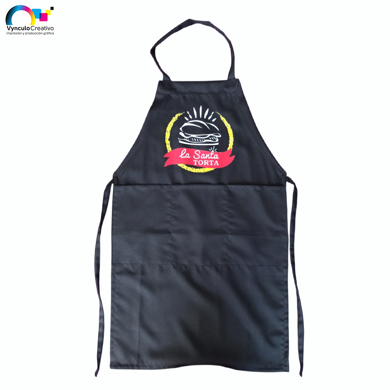 Mandil negro con bolsas personalizados pack 5 pzas